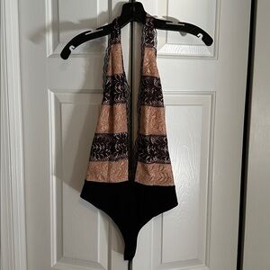 LPA Lace Bodysuit in Black and Tan